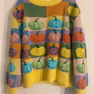 Pastel Color-block Pumpkin Sweater